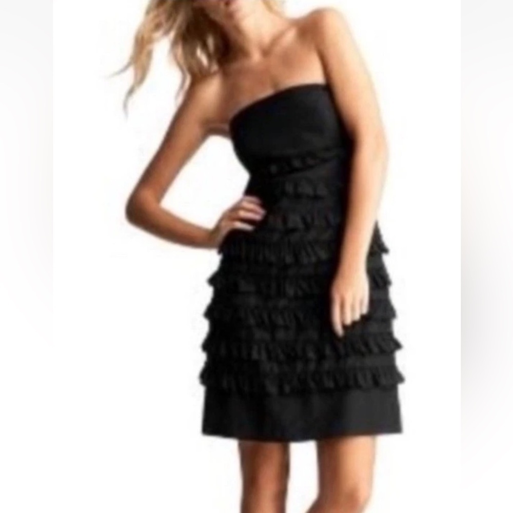 Gap‎ Black Silk Cotton Blend Tierred Ruffle Strapless Dress Womens 4 Tall